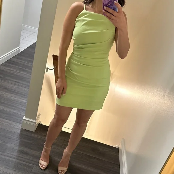 XS Green Ruched Mini Dress - Picture 6 of 6